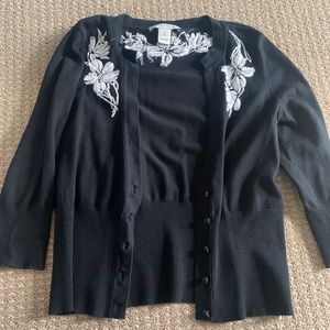 White House Black Market Black and White detailed Cardigan